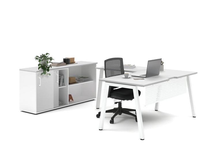 Quadro A Legs L-Shaped Executive Setting - White Legs [1800L x 1700W] Jasonl white sliding 2 door + open bookcase none