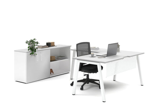 Quadro A Legs L-Shaped Executive Setting - White Legs [1800L x 1700W] Jasonl white uniform 2 door + open bookcase none