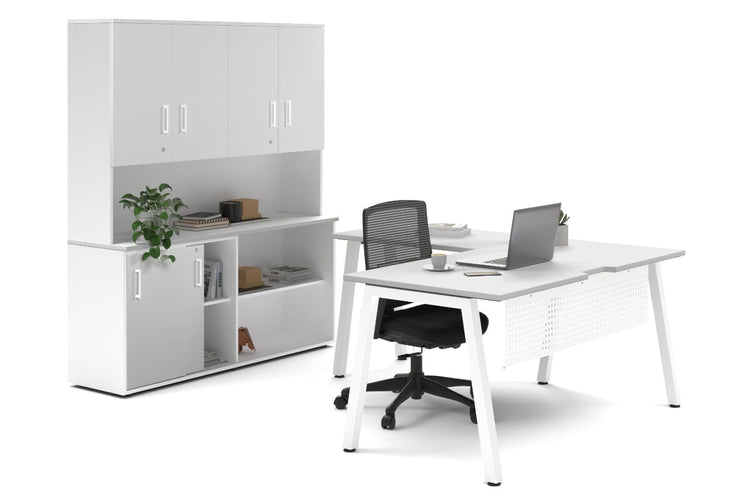 Quadro A Legs L-Shaped Executive Setting - White Legs [1800L x 1700W] Jasonl white sliding 2 door + open bookcase closed hutch