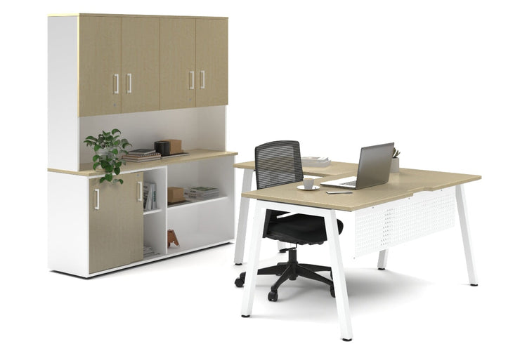 Quadro A Legs L-Shaped Executive Setting - White Legs [1800L x 1700W] Jasonl maple sliding 2 door + open bookcase closed hutch