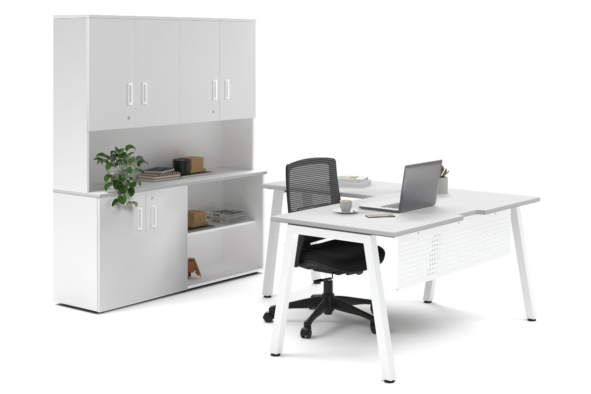 Quadro A Legs L-Shaped Executive Setting - White Legs [1800L x 1800W with Cable Scallop] Jasonl white uniform 2 door + open bookcase closed hutch