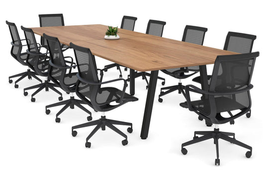 Quadro A Legs Modern Boardroom Table - Rounded Corners [3200L x 1100W with Rounded Corners] Jasonl black leg salvage oak none