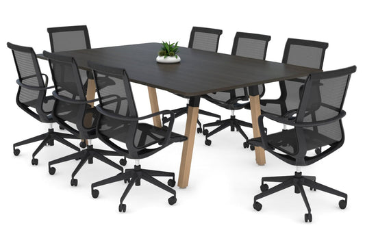 Quadro A Legs Modern Boardroom Table Wood Legs - Rounded Corners [1800L x 1100W with Rounded Corners] Jasonl black leg dark oak 