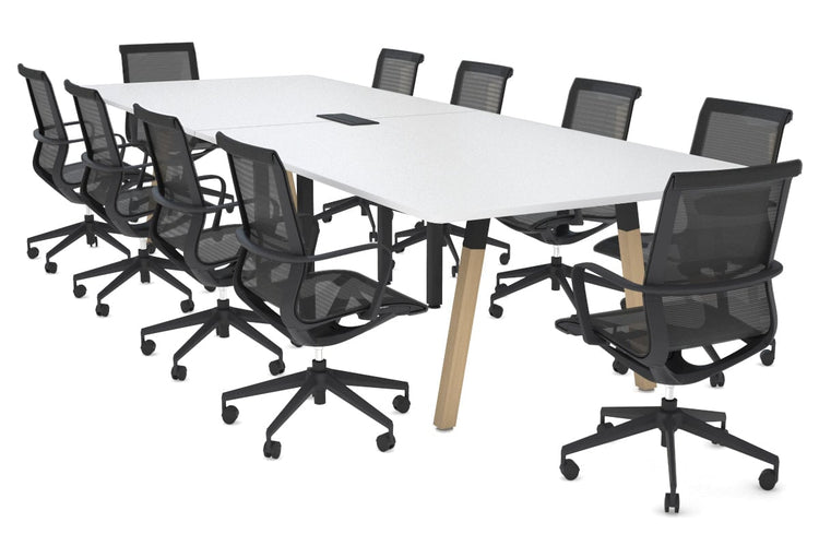 Quadro A Legs Modern Boardroom Table Wood Legs - Rounded Corners [3200L x 1100W with Rounded Corners] Jasonl black leg white power box