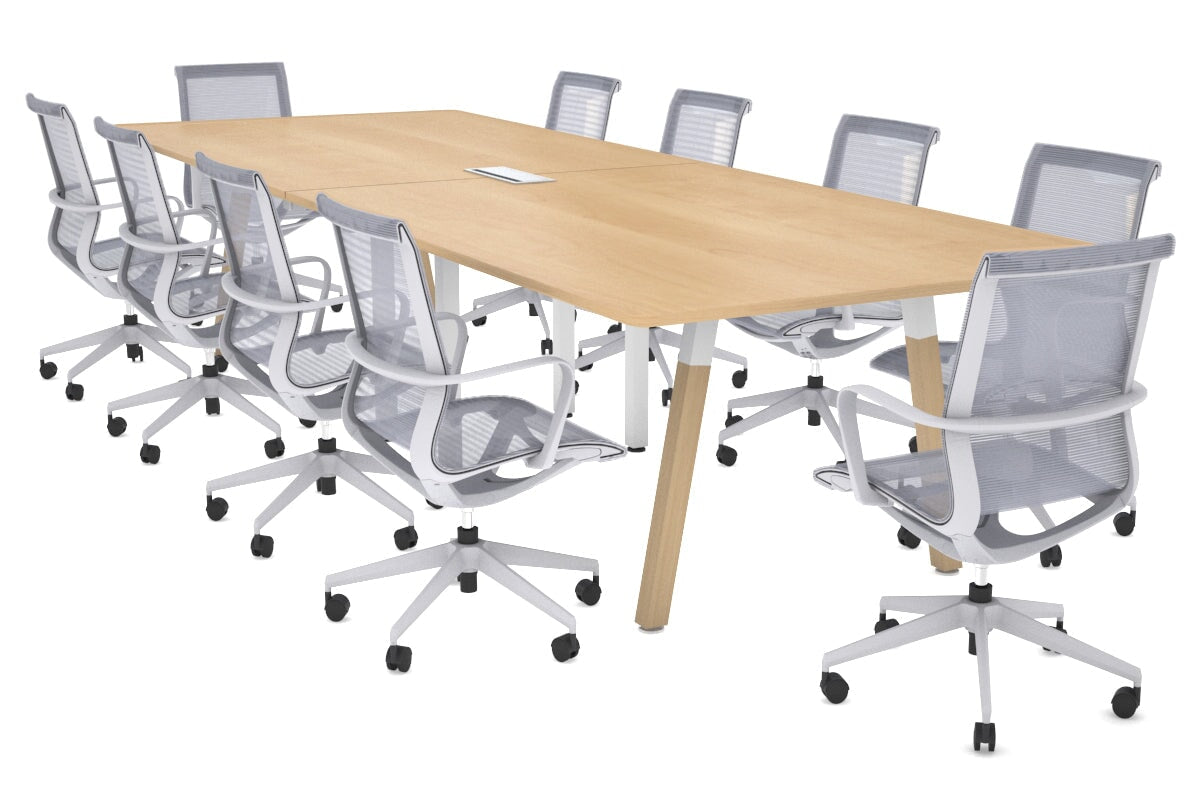 Quadro A Legs Modern Boardroom Table Wood Legs - Rounded Corners [3200L x 1100W with Rounded Corners] Jasonl white leg maple power box