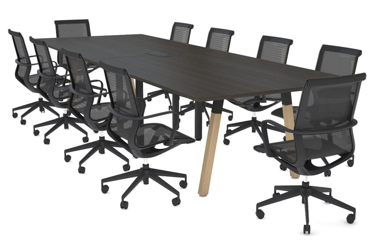 Quadro A Legs Modern Boardroom Table Wood Legs - Rounded Corners [3200L x 1100W with Rounded Corners] Jasonl black leg dark oak power box