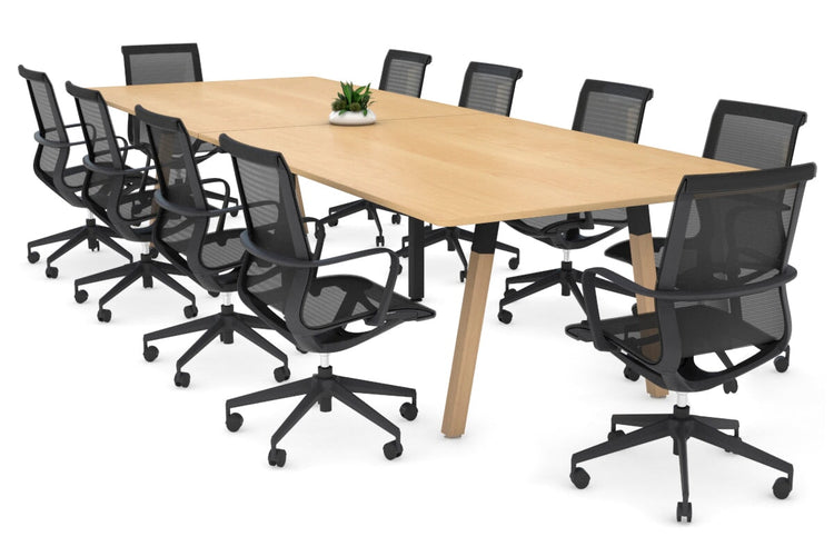 Quadro A Legs Modern Boardroom Table Wood Legs - Rounded Corners [3200L x 1100W with Rounded Corners] Jasonl black leg maple none