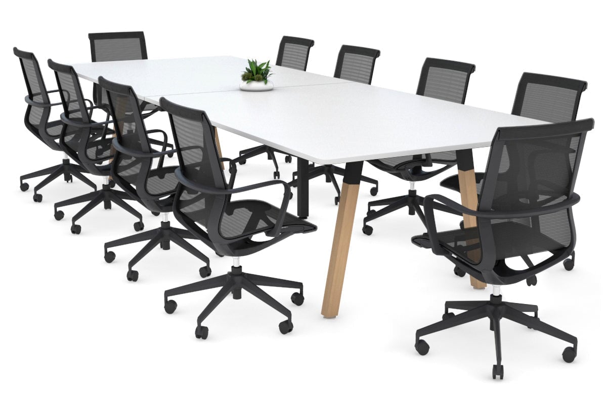 Quadro A Legs Modern Boardroom Table Wood Legs - Rounded Corners [3200L x 1100W with Rounded Corners] Jasonl black leg white none