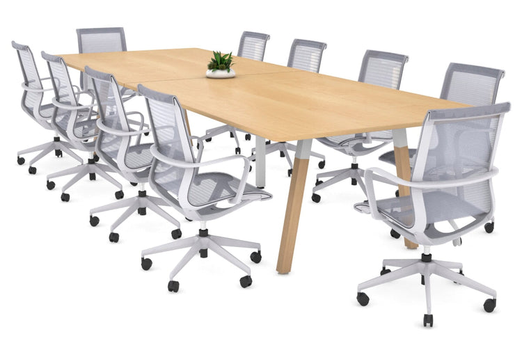 Quadro A Legs Modern Boardroom Table Wood Legs - Rounded Corners [3200L x 1100W with Rounded Corners] Jasonl white leg maple none