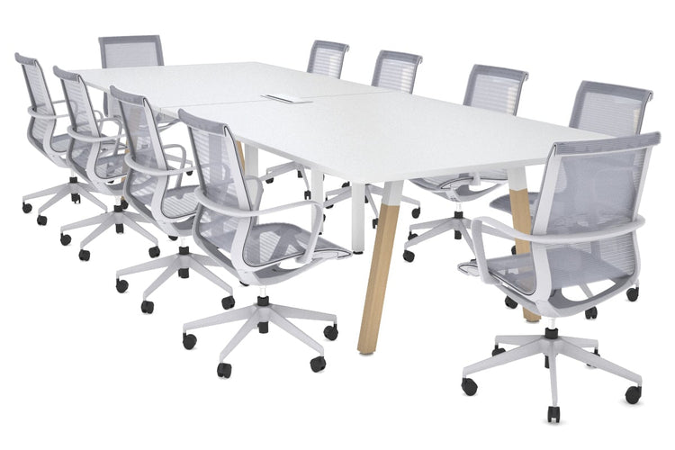 Quadro A Legs Modern Boardroom Table Wood Legs - Rounded Corners [3200L x 1100W with Rounded Corners] Jasonl white leg white power box