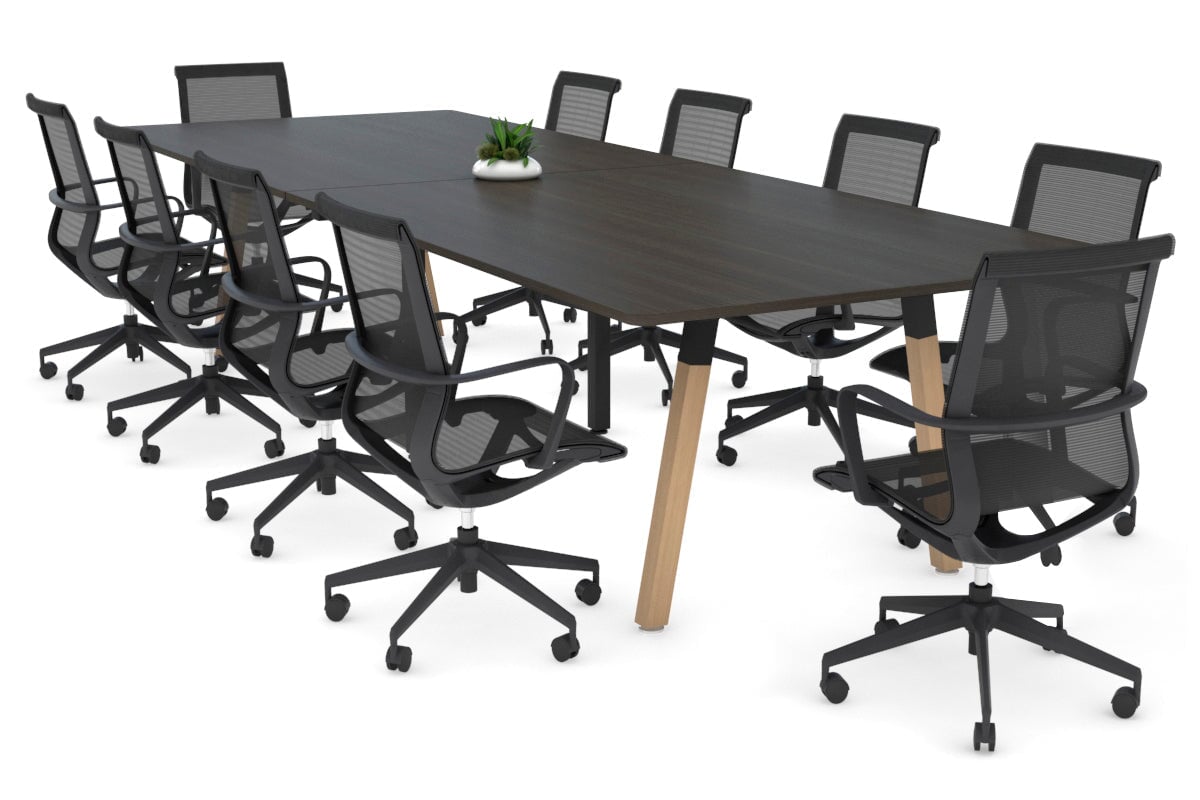 Quadro A Legs Modern Boardroom Table Wood Legs - Rounded Corners [3200L x 1100W with Rounded Corners] Jasonl black leg dark oak none