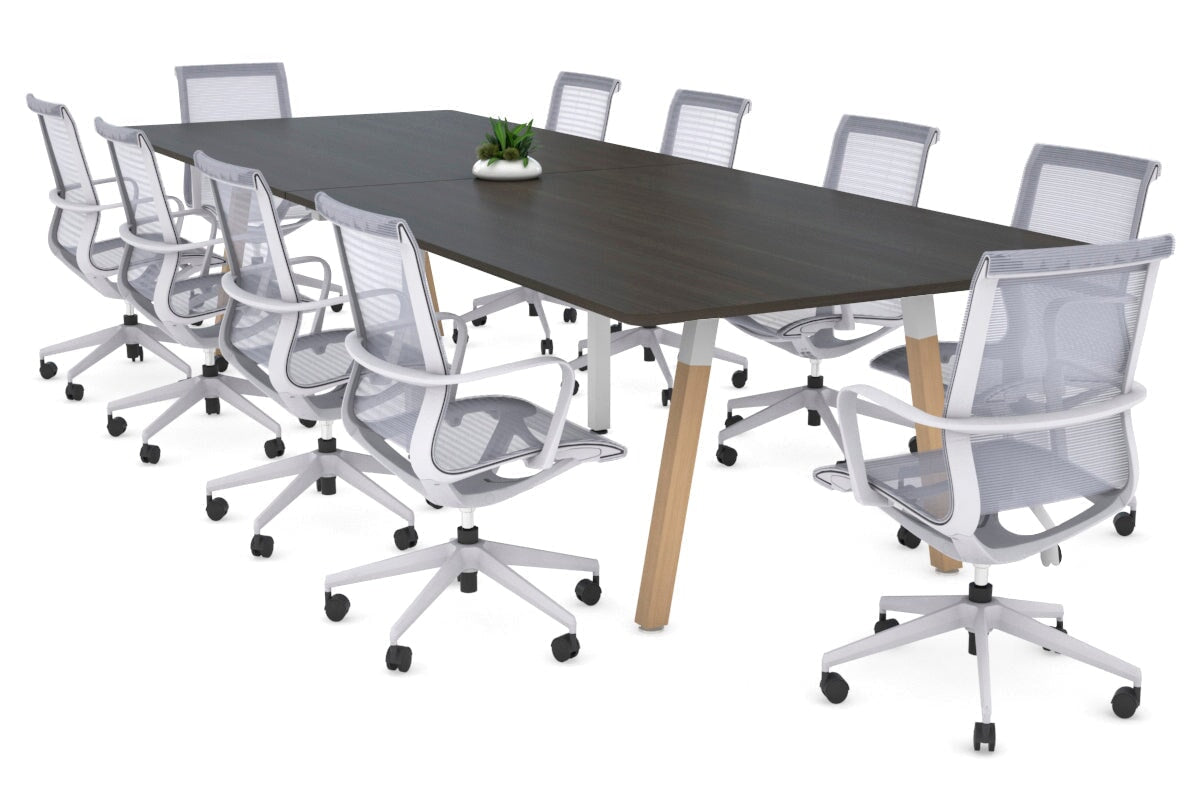 Quadro A Legs Modern Boardroom Table Wood Legs - Rounded Corners [3200L x 1100W with Rounded Corners] Jasonl white leg dark oak none