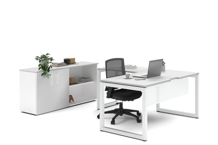 Quadro Loop Legs L-Shaped Executive Setting - White Legs [1600L x 1700W] Jasonl white uniform 2 door + open bookcase none