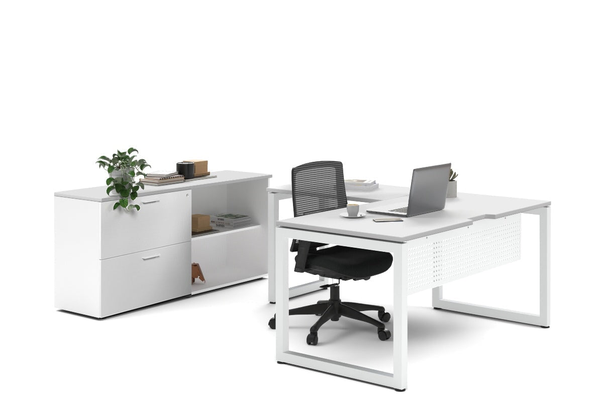 Quadro Loop Legs L-Shaped Executive Setting - White Legs [1600L x 1700W] Jasonl white lateral 2 drawer + open bookcase none