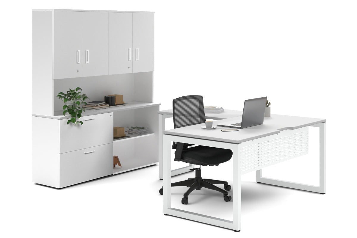 Quadro Loop Legs L-Shaped Executive Setting - White Legs [1600L x 1700W] Jasonl white lateral 2 drawer + open bookcase closed hutch