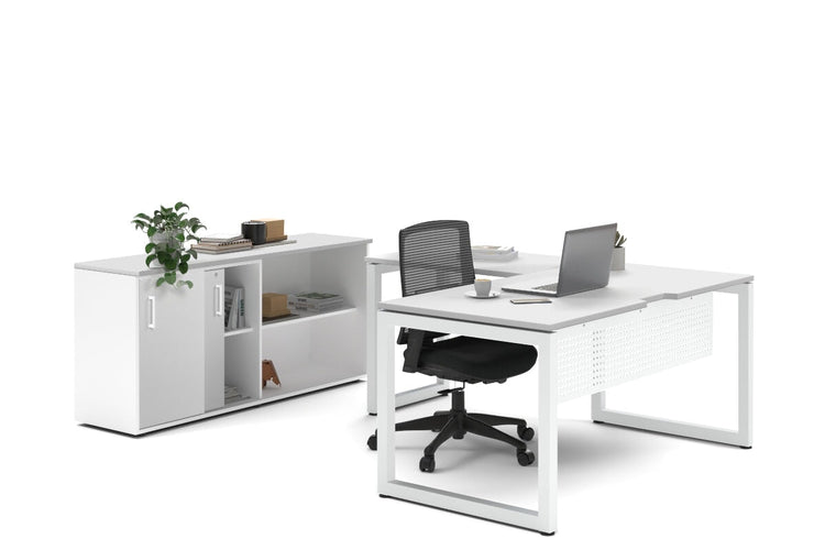 Quadro Loop Legs L-Shaped Executive Setting - White Legs [1600L x 1700W] Jasonl white sliding 2 door + open bookcase none