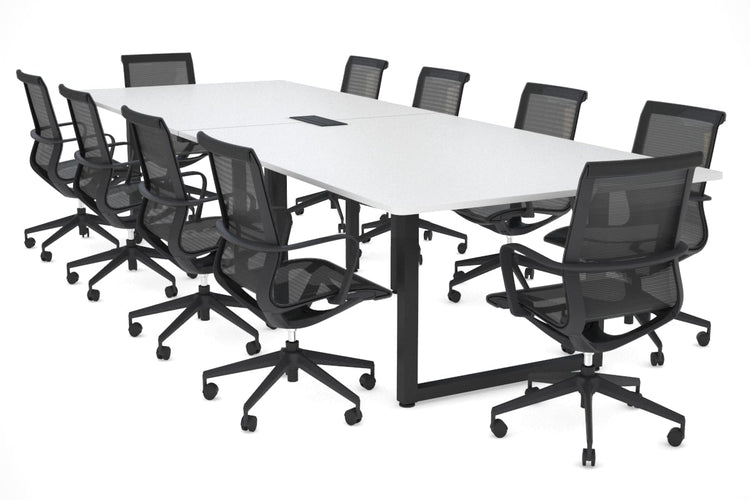 Quadro Loop Legs Modern Boardroom Table - Rounded Corners [3200L x 1100W with Rounded Corners] Jasonl black leg white power box