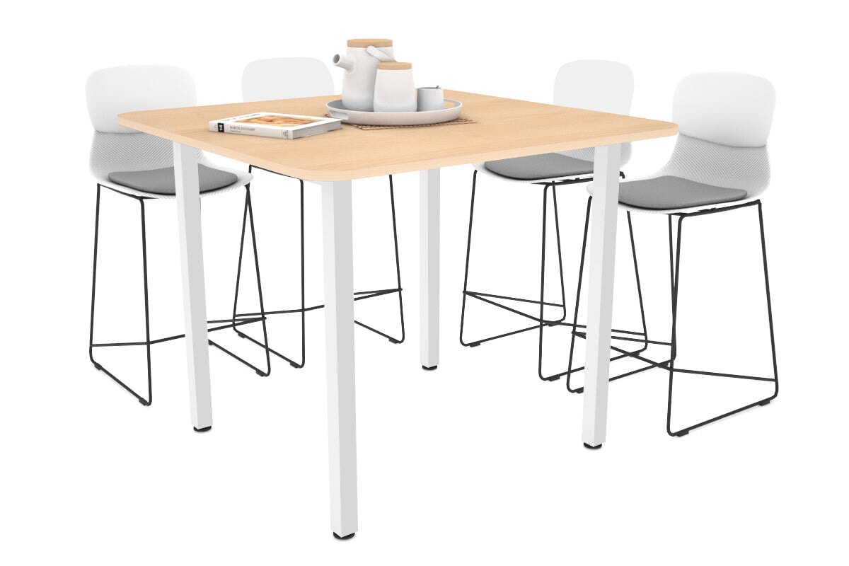 Quadro Square Legs Counter Table with Rounded Corners [1100L x 1100W with Rounded Corners] Jasonl white leg maple 