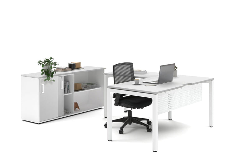 Quadro Square Legs L-Shaped Executive Setting - White Legs [1600L x 1700W] Jasonl white sliding 2 door + open bookcase none