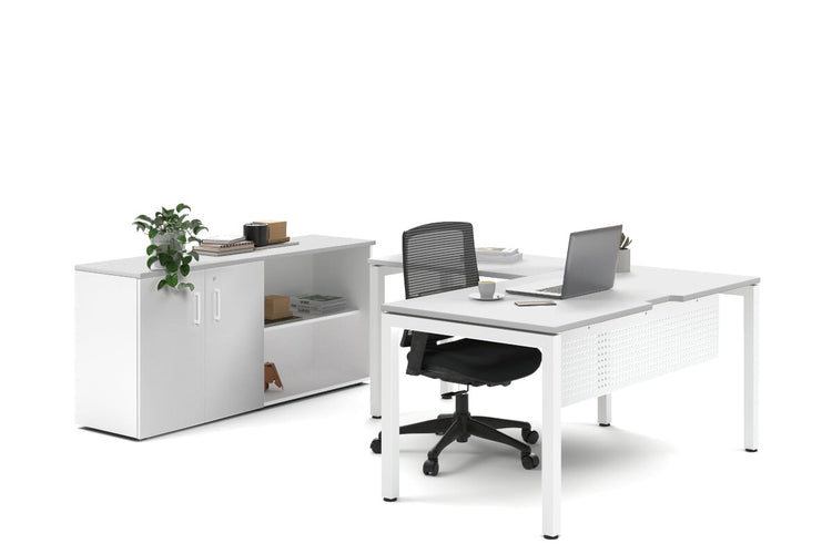 Quadro Square Legs L-Shaped Executive Setting - White Legs [1600L x 1700W] Jasonl white uniform 2 door + open bookcase none