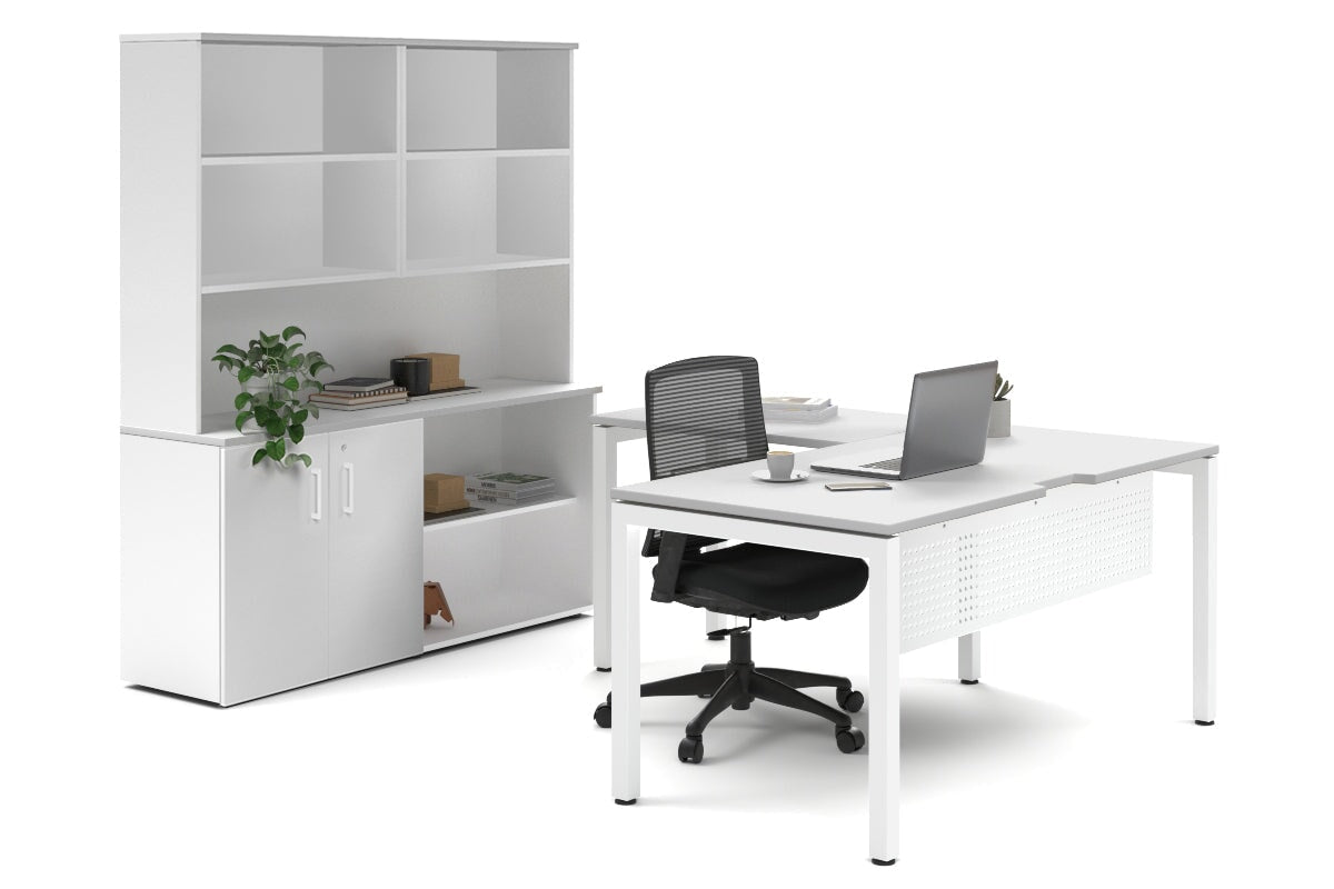 Quadro Square Legs L-Shaped Executive Setting - White Legs [1600L x 1700W] Jasonl white uniform 2 door + open bookcase open hutch