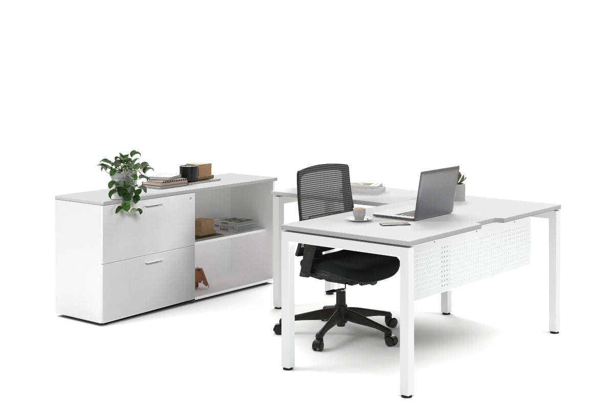 Quadro Square Legs L-Shaped Executive Setting - White Legs [1600L x 1700W] Jasonl white lateral 2 drawer + open bookcase none