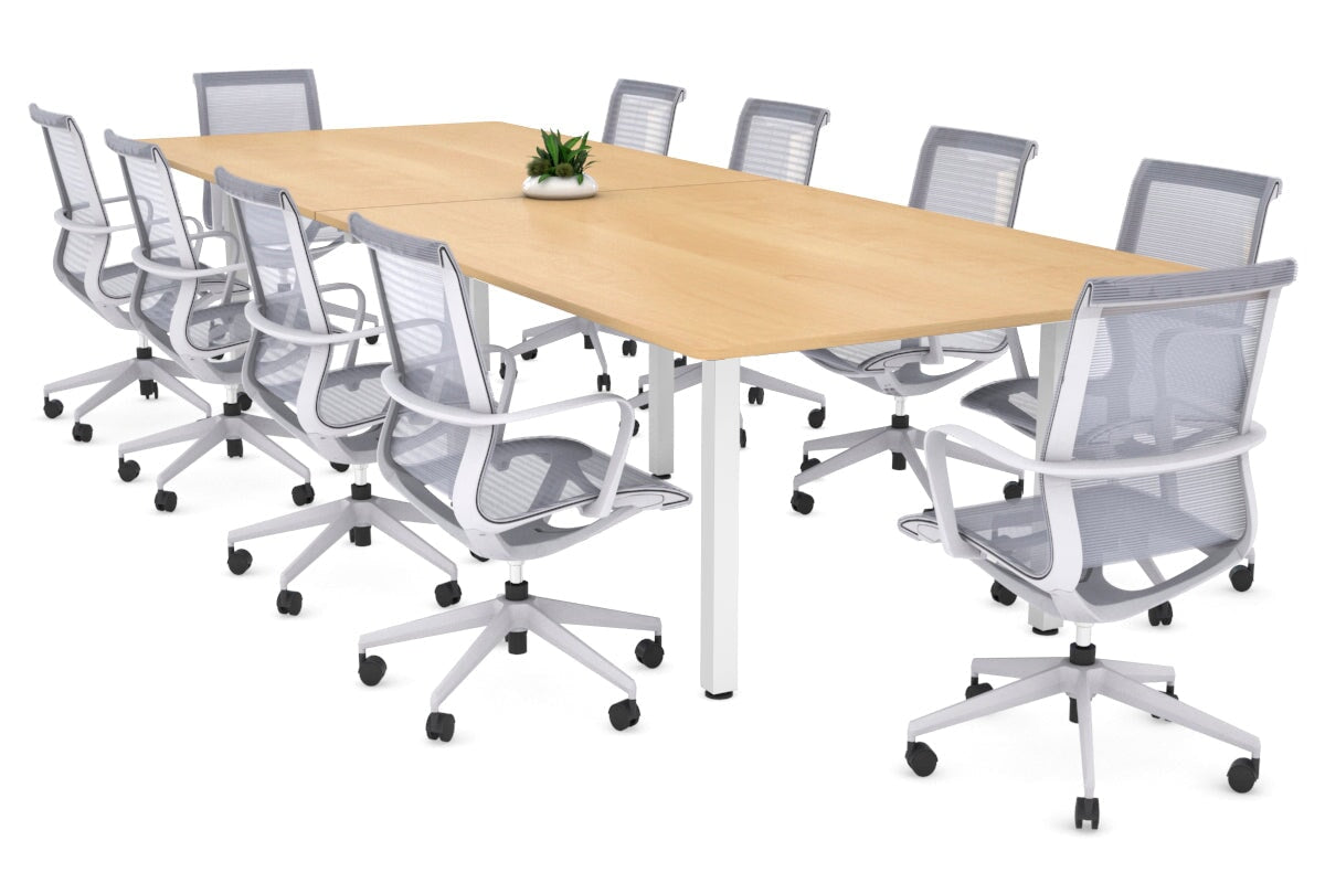 Quadro Square Legs Modern Boardroom Table - Rounded Corners [3200L x 1100W with Rounded Corners] Jasonl white leg maple none