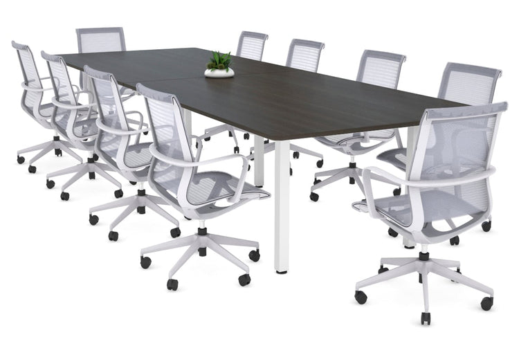 Quadro Square Legs Modern Boardroom Table - Rounded Corners [3200L x 1100W with Rounded Corners] Jasonl white leg dark oak none