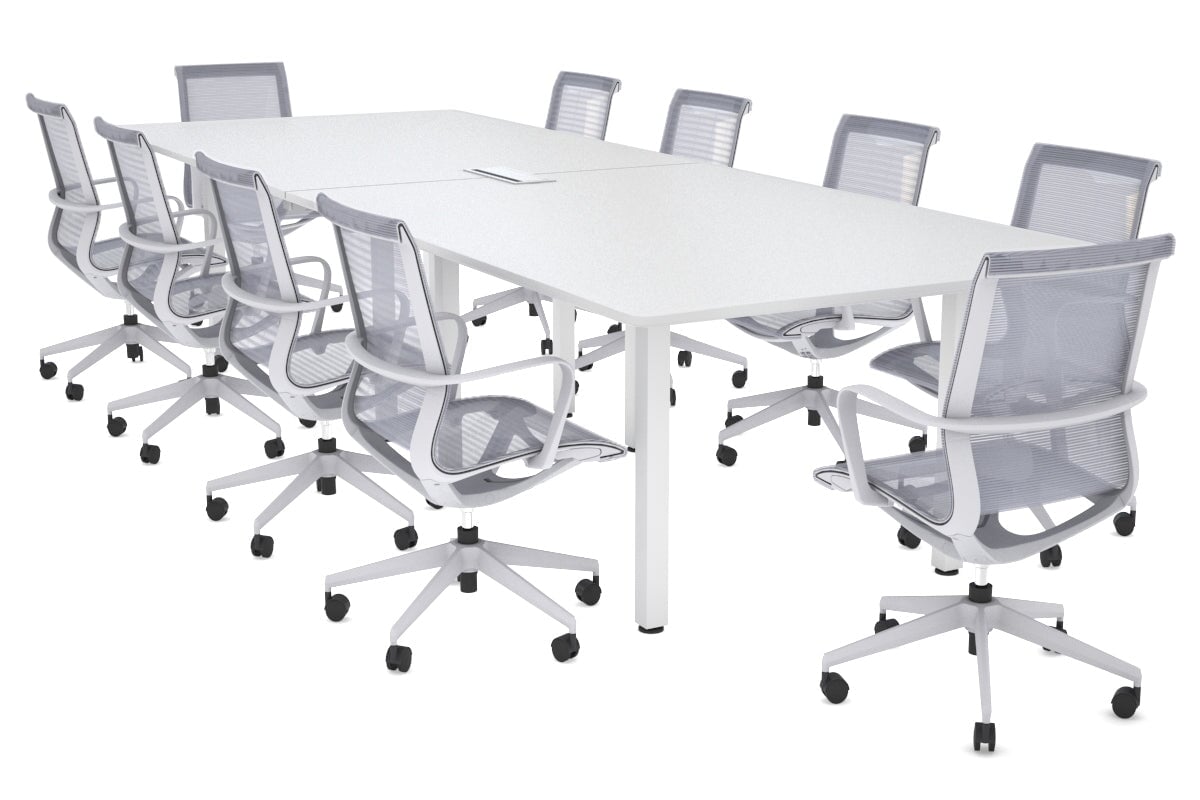 Quadro Square Legs Modern Boardroom Table - Rounded Corners [3200L x 1100W with Rounded Corners] Jasonl white leg white power box