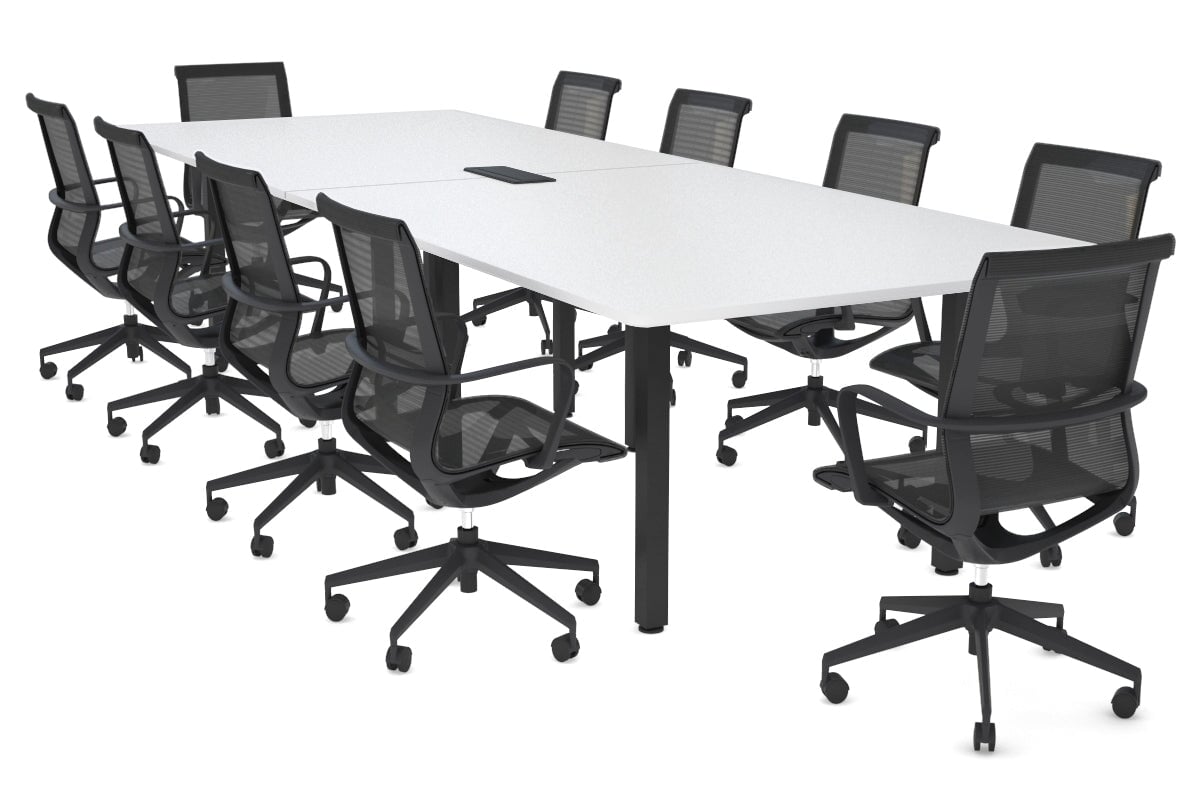 Quadro Square Legs Modern Boardroom Table - Rounded Corners [3200L x 1100W with Rounded Corners] Jasonl black leg white power box