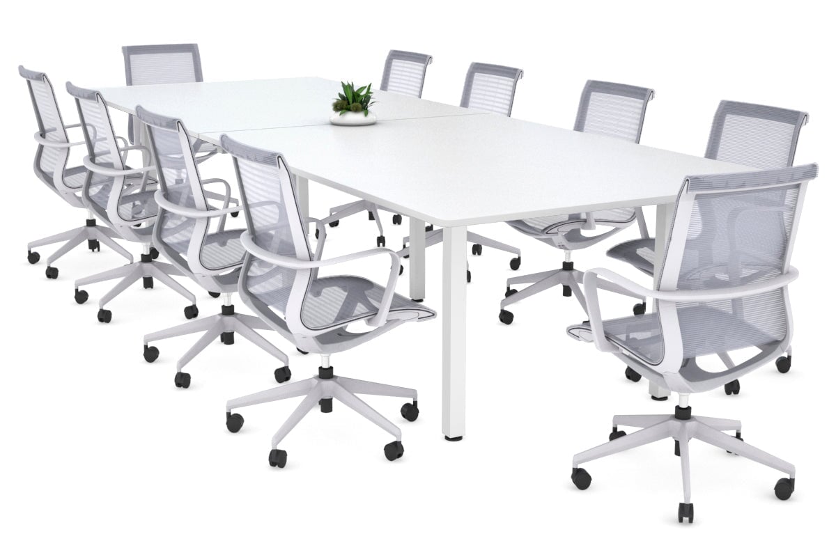 Quadro Square Legs Modern Boardroom Table - Rounded Corners [3200L x 1100W with Rounded Corners] Jasonl white leg white none