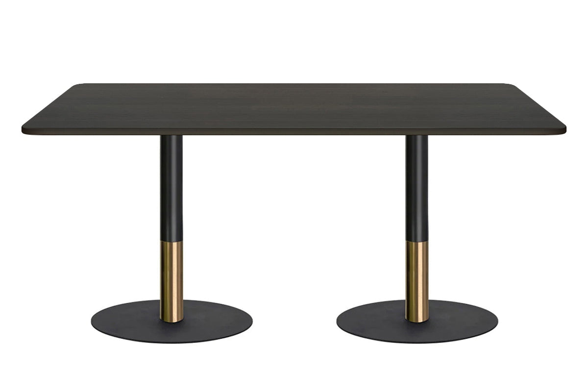 Rivoli Cafe Table - Black/Rose Gold - Black Disc Base Rounded Corners [1800L x 1100W with Rounded Corners] Jasonl dark oak 