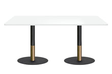 Rivoli Cafe Table - Black/Rose Gold - Black Disc Base Rounded Corners [1800L x 1100W with Rounded Corners]