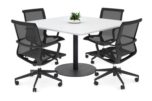 Sapphire Rectangle Boardroom Table - Disc Base with Rounded Corners [1100L x 1100W with Rounded Corners] Jasonl black base white 