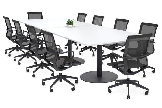 Sapphire Rectangle Boardroom Table - Disc Base with Rounded Corners [3200L x 1100W with Rounded Corners] Jasonl black base white 