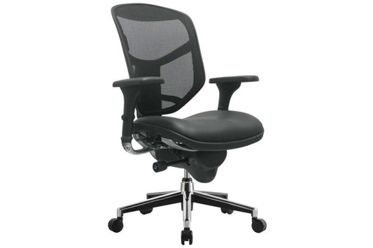 Smile and Enjoy Executive Office Chair Medium Back with Leather Seat Jasonl Black 