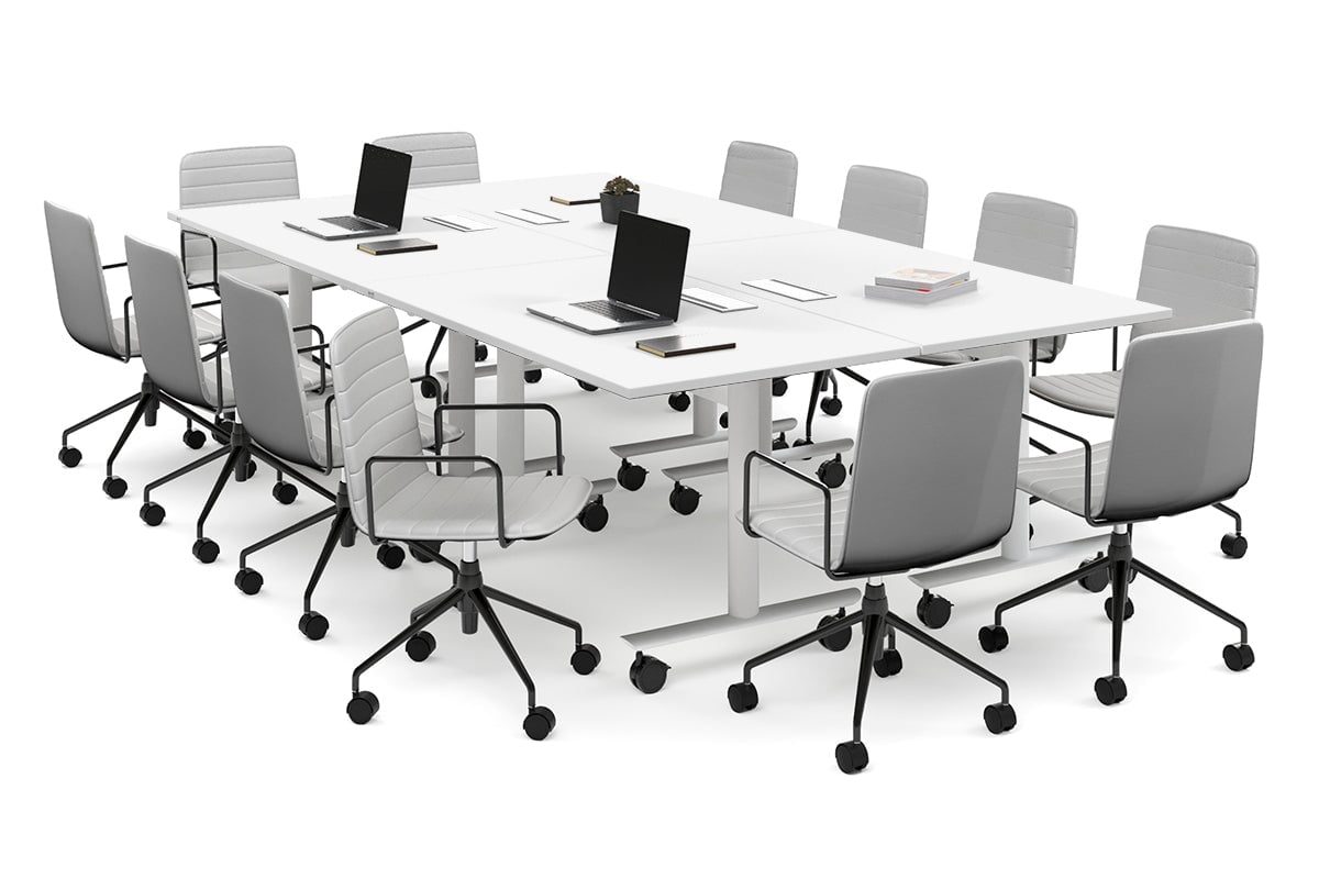 Solana Multi 4 Person Flip Top Tables [2800L x 1400W] Jasonl white leg white in-desk 4 power 6 data