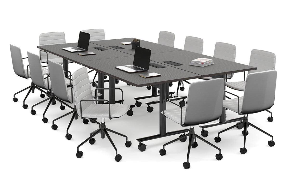 Solana Multi 4 Person Flip Top Tables [2800L x 1400W] Jasonl black leg dark oak in-desk 4 power 6 data