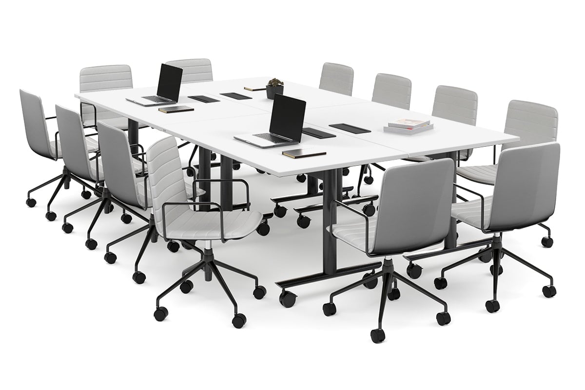 Solana Multi 4 Person Flip Top Tables [2800L x 1600W] Jasonl black leg white in-desk 4 power 6 data