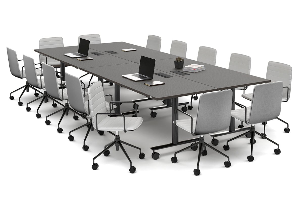 Solana Multi 4 Person Flip Top Tables [3600L x 1400W] Jasonl black leg dark oak in-desk 4 power 6 data