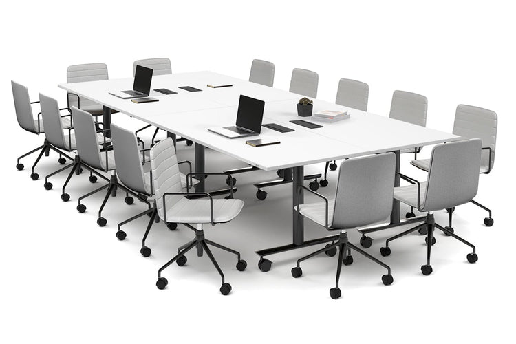 Solana Multi 4 Person Flip Top Tables [3600L x 1400W] Jasonl black leg white in-desk 4 power 6 data