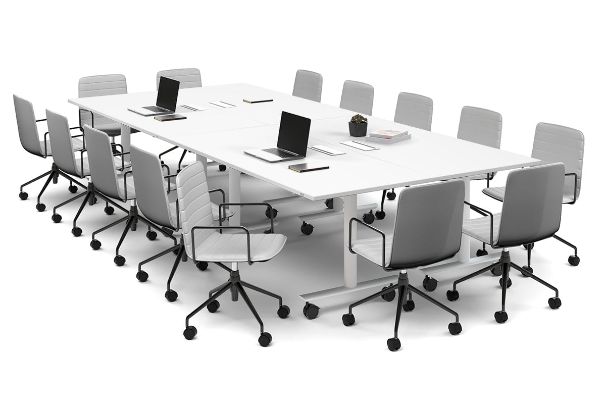 Solana Multi 4 Person Flip Top Tables [3600L x 1600W] Jasonl white leg white in-desk 4 power 6 data