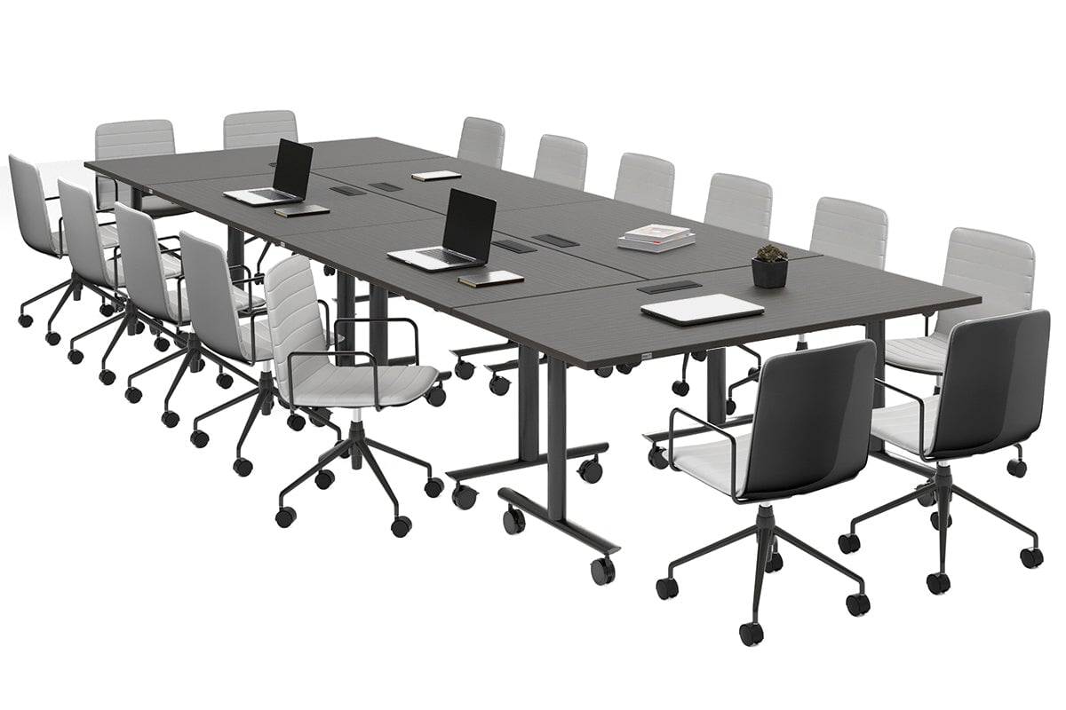 Solana Multi 6 Person Flip Top Tables [4200L x 1400W] Jasonl black leg dark oak in-desk 4 power 6 data