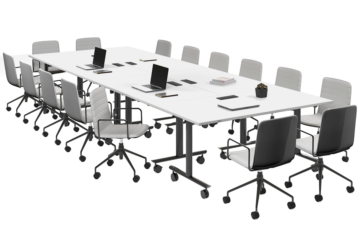 Solana Multi 6 Person Flip Top Tables [4200L x 1400W] Jasonl black leg white in-desk 4 power 6 data