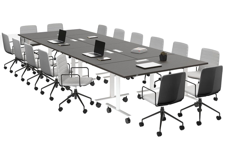 Solana Multi 6 Person Flip Top Tables [4200L x 1400W] Jasonl white leg dark oak in-desk 4 power 6 data