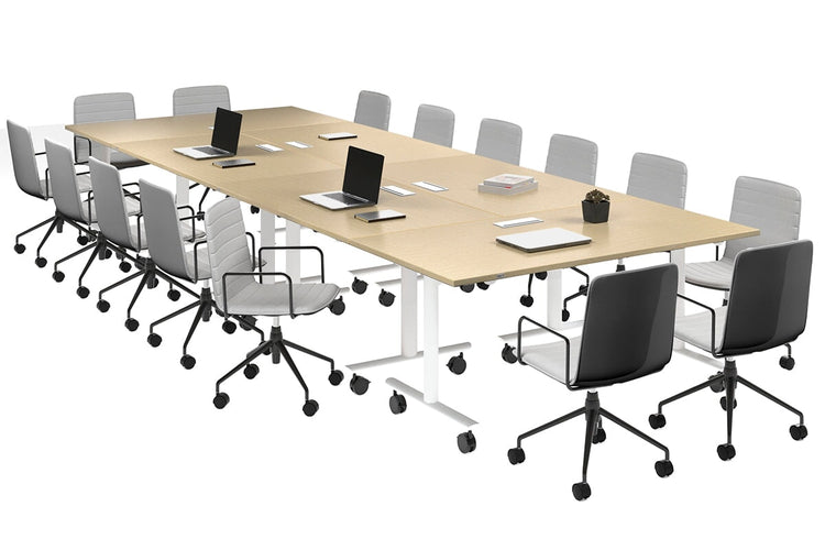 Solana Multi 6 Person Flip Top Tables [4200L x 1400W] Jasonl white leg maple in-desk 4 power 6 data