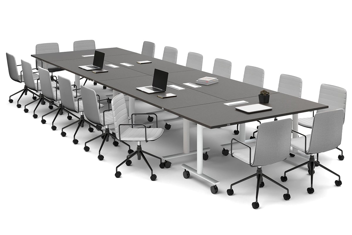 Solana Multi 6 Person Flip Top Tables [4800L x 1600W] Jasonl white leg dark oak in-desk 4 power 6 data