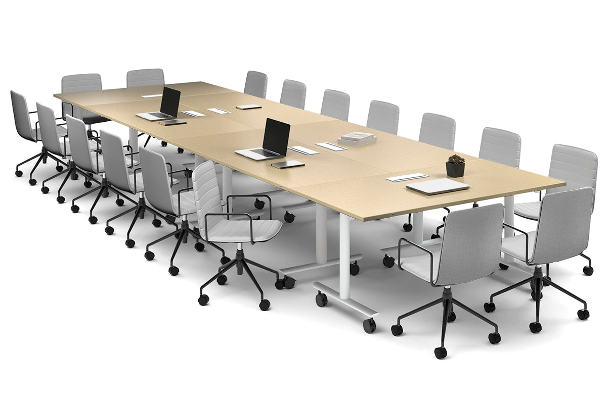 Solana Multi 6 Person Flip Top Tables [4800L x 1600W] Jasonl white leg maple in-desk 4 power 6 data