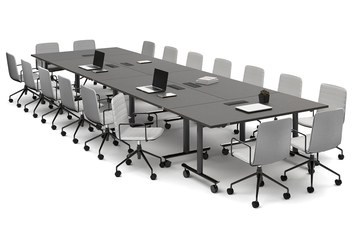 Solana Multi 6 Person Flip Top Tables [4800L x 1600W] Jasonl black leg dark oak in-desk 4 power 6 data