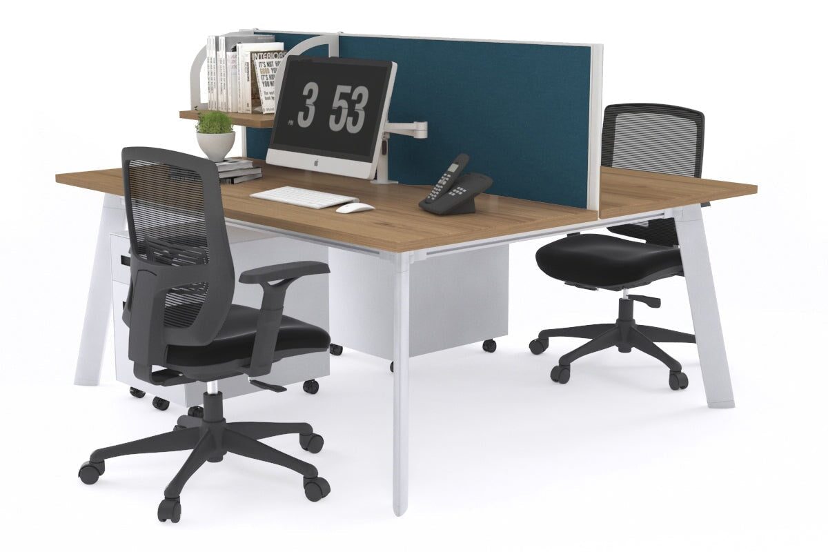 Switch - 2 Person Workstation White Frame [1200L x 800W with Cable Scallop] Jasonl salvage oak deep blue (500H x 1200W) 